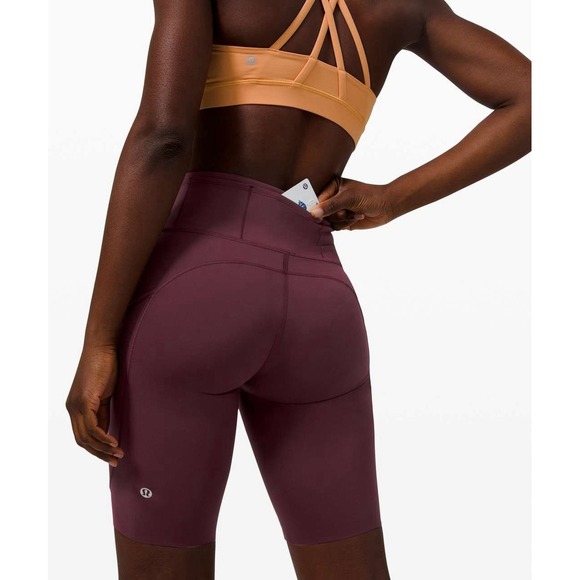 lululemon athletica Pants - Lululemon Womens Fast and Free Bike Shorts Non-Reflective 10" Cassis Maroon Sz 4